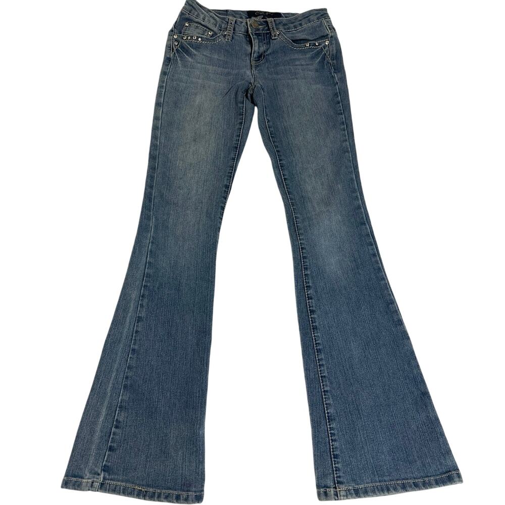 Earl blue jean, flair bottoms, with bling back pockets, womens size 0